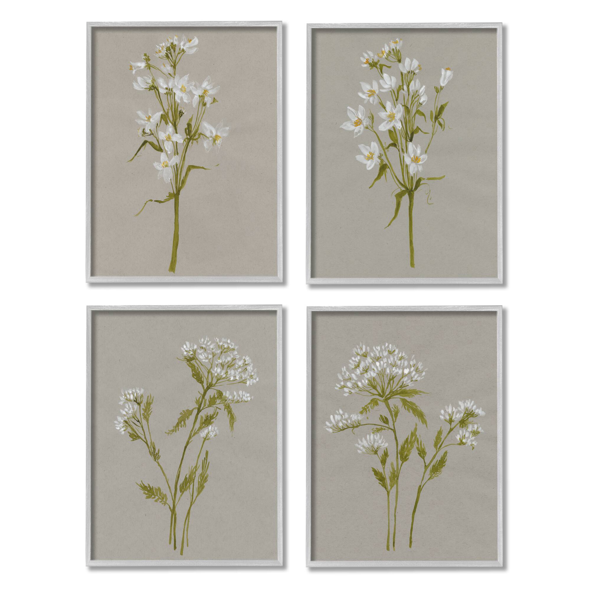Stupell Industries Vintage White Wild Flower Study Soft Petals in Gray Frame Wall Art